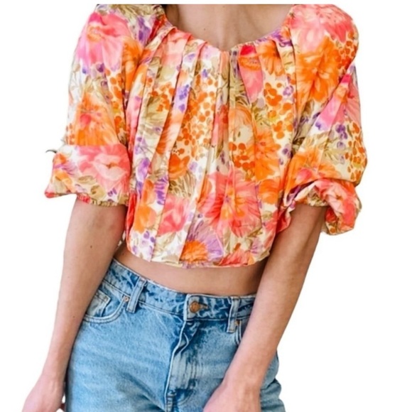 NWT Zara floral Crop Top size XS - Picture 2 of 6